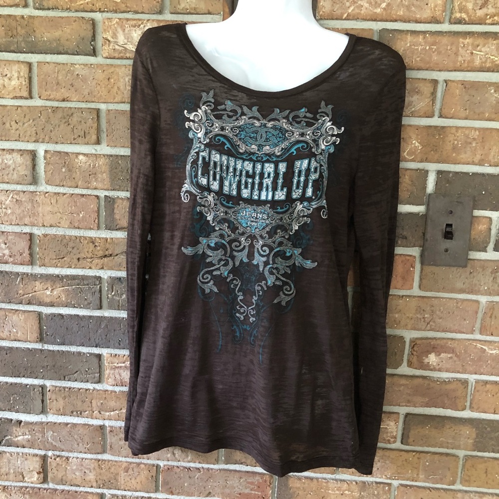 Cowgirl Up Women’s Brown Long Sleeve Tee M